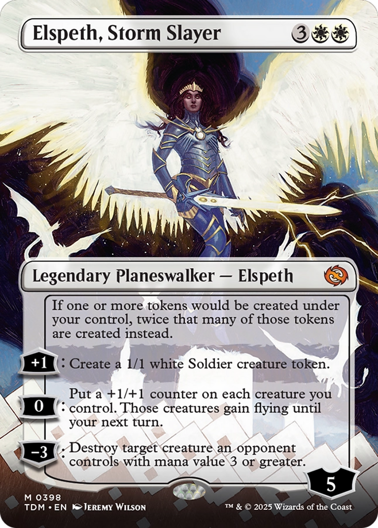 Image of Elspeth, Storm Slayer (Borderless) (TDM-398) - Tarkir: Dragonstorm (Borderless) Foil
