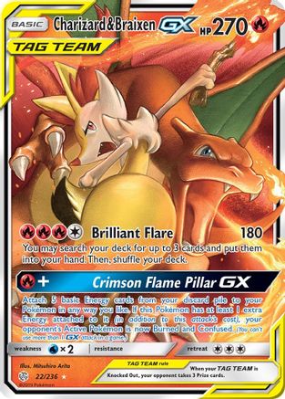 Image of Charizard & Braixen GX 022/236  - Holofoil SM  Cosmic Eclipse - Ultra Rare