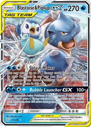 Image of Blastoise & Piplup GX 038/236  - Holofoil SM  Cosmic Eclipse - Ultra Rare