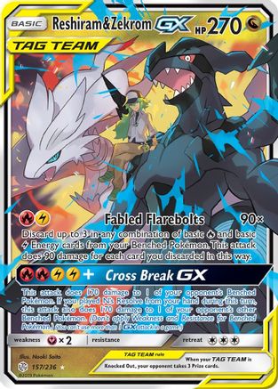Image of Reshiram & Zekrom GX 157/236  - Holofoil SM  Cosmic Eclipse - Ultra Rare