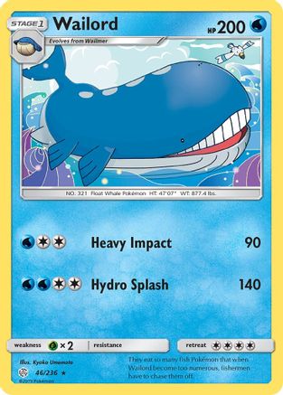 Image of Wailord 046/236  - Reverse Holofoil SM  Cosmic Eclipse - Rare