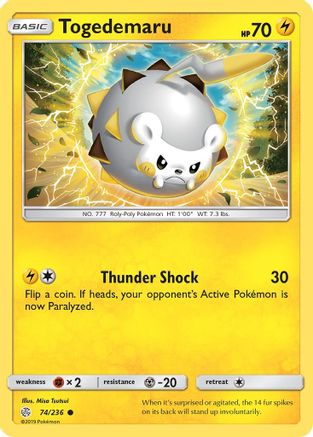 Image of Togedemaru - 74/236/236  - Reverse Holofoil SM  Cosmic Eclipse - Common