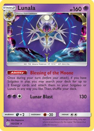 Image of Lunala 102/236  - Reverse Holofoil SM  Cosmic Eclipse - Holo Rare