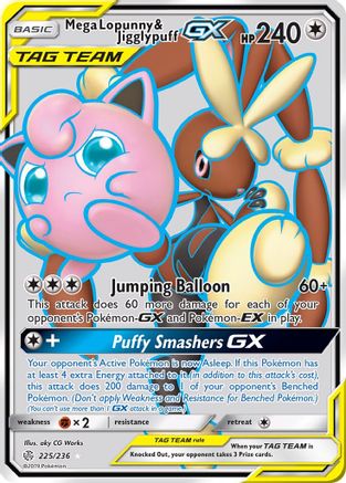 Image of Mega Lopunny & Jigglypuff GX (Full Art) 225/236  - Holofoil SM  Cosmic Eclipse - Ultra Rare