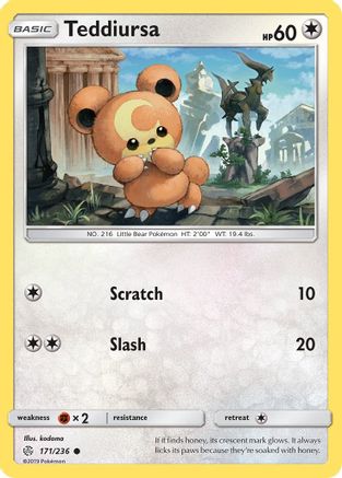 Image of Teddiursa 171/236  - Reverse Holofoil SM  Cosmic Eclipse - Common