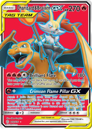 Image of Charizard & Braixen GX (Full Art) 212  - Holofoil SM  Cosmic Eclipse - Ultra Rare