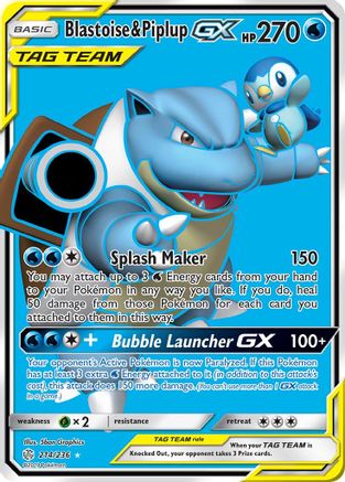 Image of Blastoise & Piplup GX (Full Art) 214  - Holofoil SM  Cosmic Eclipse - Ultra Rare