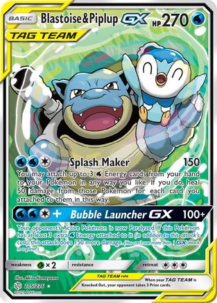 Image of Blastoise & Piplup GX (Alternate Full Art) 215/236  - Holofoil SM  Cosmic Eclipse - Ultra Rare