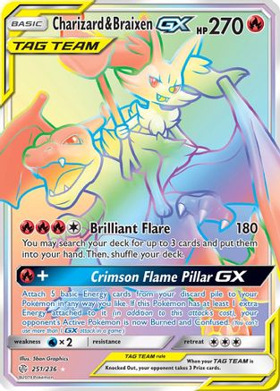 Image of Charizard & Braixen GX (Secret) 251  - Holofoil SM  Cosmic Eclipse - Secret Rare