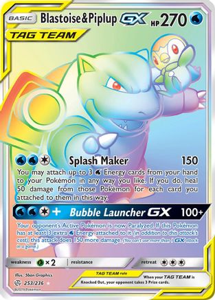 Image of Blastoise & Piplup GX (Secret) 253  - Holofoil SM  Cosmic Eclipse - Secret Rare