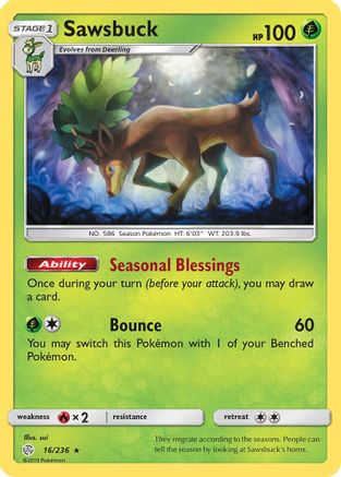 Image of Sawsbuck 016/236  - Reverse Holofoil SM  Cosmic Eclipse - Holo Rare
