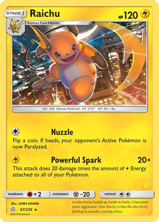 Image of Raichu 067/236  - Reverse Holofoil SM  Cosmic Eclipse - Rare