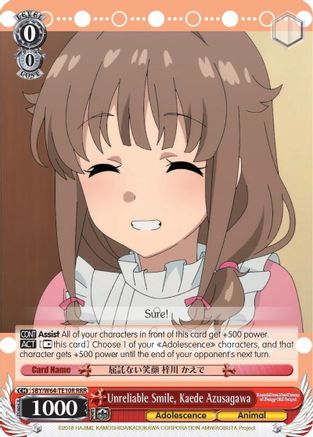 Image of Unreliable Smile, Kaede Azusagawa (RRR) (SBY/W64-TE10R RRR) - Rascal Does Not Dream of Bunny Girl Senpai