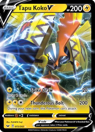 Image of Tapu Koko V 072/202  - Holofoil SWSH01 Sword & Shield Base Set - Ultra Rare