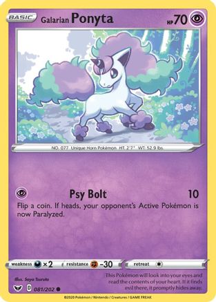 Image of Galarian Ponyta 081/202  - Reverse Holofoil SWSH01 Sword & Shield Base Set - Common