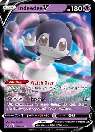 Image of Indeedee V 091/202  - Holofoil SWSH01 Sword & Shield Base Set - Ultra Rare