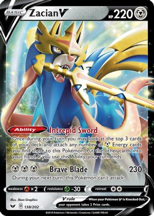 Image of Zacian V 138/202  - Holofoil SWSH01 Sword & Shield Base Set - Ultra Rare