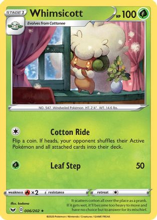 Image of Whimsicott 006/202  - Reverse Holofoil SWSH01 Sword & Shield Base Set - Rare