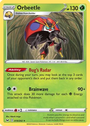 Image of Orbeetle 019/202  - Reverse Holofoil SWSH01 Sword & Shield Base Set - Rare