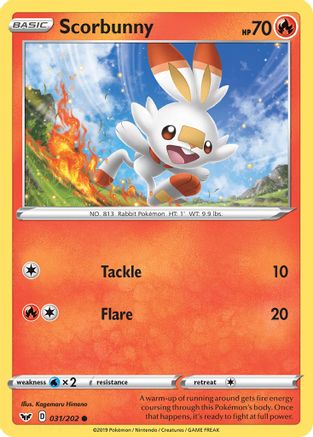 Image of Scorbunny (031) 031/202  - Reverse Holofoil SWSH01 Sword & Shield Base Set - Common