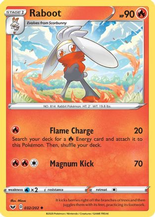 Image of Raboot (032) 032/202  - Reverse Holofoil SWSH01 Sword & Shield Base Set - Uncommon