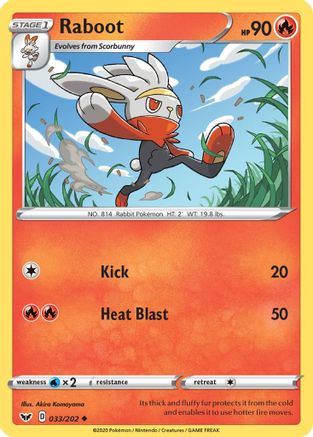 Image of Raboot (033) 033/202  - Reverse Holofoil SWSH01 Sword & Shield Base Set - Uncommon