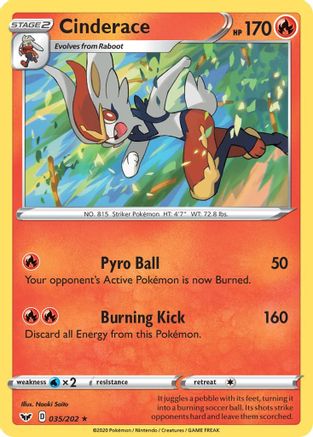 Image of Cinderace (035) 035/202  - Reverse Holofoil SWSH01 Sword & Shield Base Set - Holo Rare