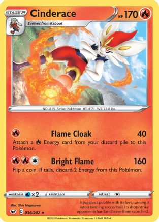 Image of Cinderace (036) 036/202  - Reverse Holofoil SWSH01 Sword & Shield Base Set - Rare