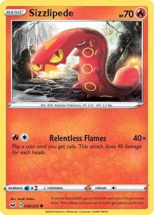 Image of Sizzlipede (038) 038/202  - Reverse Holofoil SWSH01 Sword & Shield Base Set - Common
