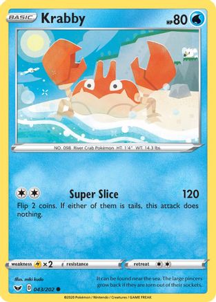 Image of Krabby (043) 043/202  - Reverse Holofoil SWSH01 Sword & Shield Base Set - Common