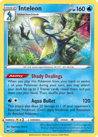 Image of Inteleon (058) 058/202  - Holofoil SWSH01 Sword & Shield Base Set - Holo Rare