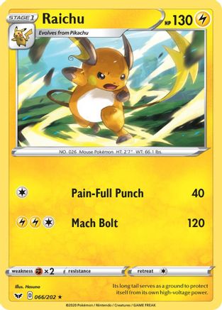 Image of Raichu 066/202  - Reverse Holofoil SWSH01 Sword & Shield Base Set - Rare