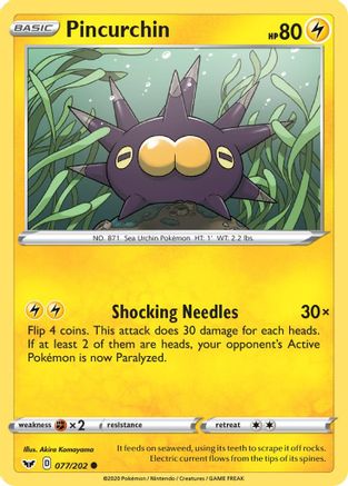 Image of Pincurchin 077/202  - Reverse Holofoil SWSH01 Sword & Shield Base Set - Common