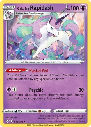 Image of Galarian Rapidash 082/202  - Reverse Holofoil SWSH01 Sword & Shield Base Set - Rare