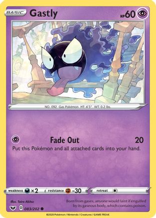 Image of Gastly 083/202  - Reverse Holofoil SWSH01 Sword & Shield Base Set - Common