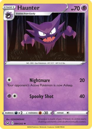 Image of Haunter 084/202  - Reverse Holofoil SWSH01 Sword & Shield Base Set - Uncommon