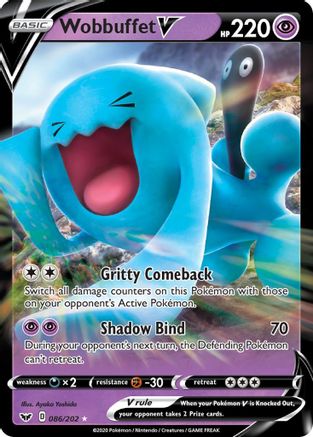 Image of Wobbuffet V 086/202  - Holofoil SWSH01 Sword & Shield Base Set - Ultra Rare