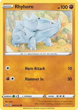 Image of Rhyhorn (096) 096/202  SWSH01 Sword & Shield Base Set - Common