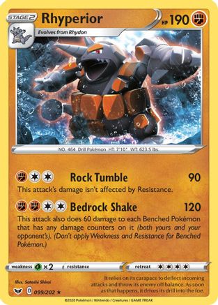 Image of Rhyperior 099/202  - Holofoil SWSH01 Sword & Shield Base Set - Holo Rare