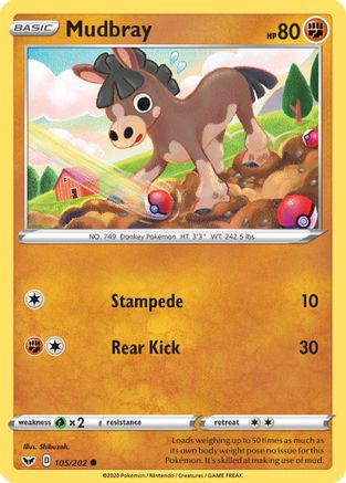 Image of Mudbray 105/202  - Reverse Holofoil SWSH01 Sword & Shield Base Set - Common