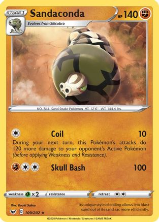 Image of Sandaconda (109) 109/202  - Reverse Holofoil SWSH01 Sword & Shield Base Set - Rare