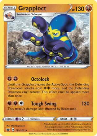 Image of Grapploct 113/202  - Reverse Holofoil SWSH01 Sword & Shield Base Set - Rare