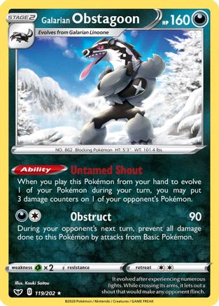 Image of Galarian Obstagoon 119/202  - Holofoil SWSH01 Sword & Shield Base Set - Holo Rare