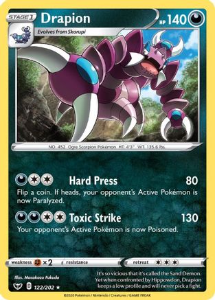 Image of Drapion 122/202  - Reverse Holofoil SWSH01 Sword & Shield Base Set - Rare