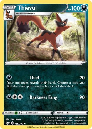Image of Thievul 126/202  - Reverse Holofoil SWSH01 Sword & Shield Base Set - Rare