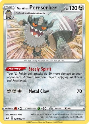Image of Galarian Perrserker 128/202  - Holofoil SWSH01 Sword & Shield Base Set - Holo Rare