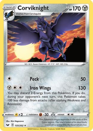 Image of Corviknight 135/202  SWSH01 Sword & Shield Base Set - Rare