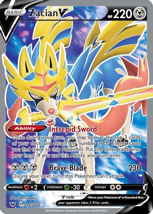Image of Zacian V (Full Art) 195/202  - Holofoil SWSH01 Sword & Shield Base Set - Ultra Rare