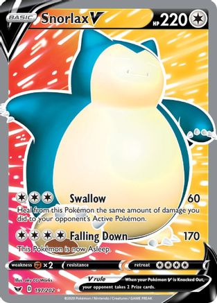 Image of Snorlax V (Full Art) 197/202  - Holofoil SWSH01 Sword & Shield Base Set - Ultra Rare