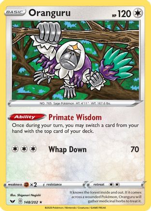 Image of Oranguru 148/202  - Reverse Holofoil SWSH01 Sword & Shield Base Set - Holo Rare